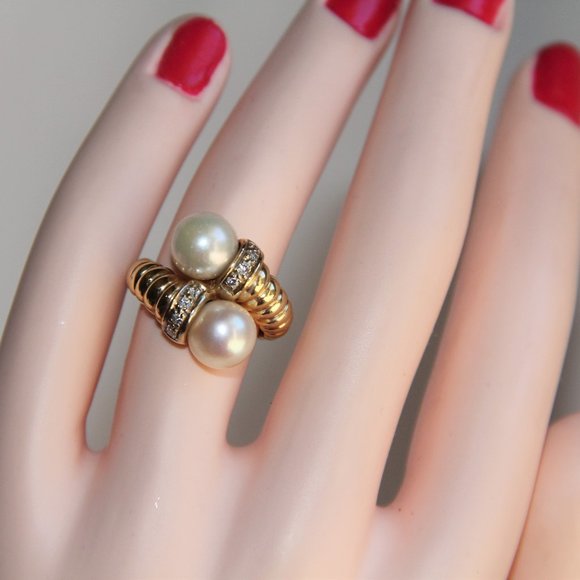 Whitehall 14k Gold Pearls and Diamonds Ring - Picture 1 of 13